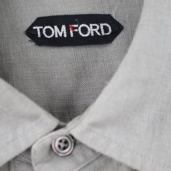 Tom Ford Shirt Mens 16.5 Linen safari military Button Up Long Roll Tab Sleeve - Picture 3 of 16